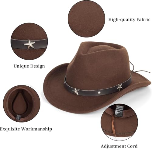 INOGIH Kids Western Cowboy Hat - Vintange BrownWide-Brim Felt Fedora Cowgirl Hat for 3-7 Years Boys Girls2