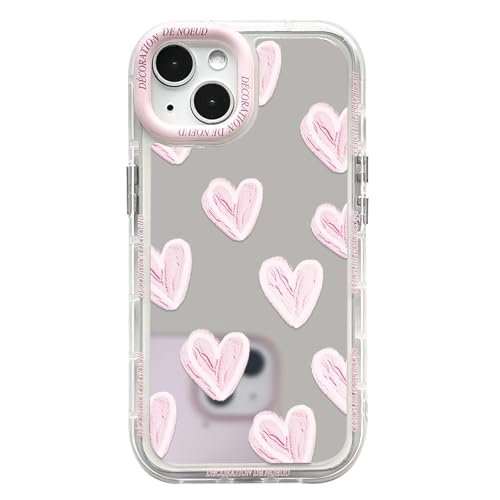 NITITOP Funda para iPhone 13 Bonito Espejo Diseño de Corazón para Mujeres y Niñas Brillante Bisel de Lente de Color a Prueba de Golpes Funda Protectora - Rosada