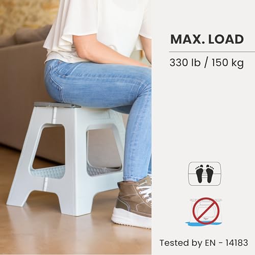 Image of Vigar Compact Foldable Step Stool for Adults 16-Inch Gray | Lightweight, Non-Slip Folding Design, Supports up to 330 Pound, Compact Profile, Gray Finish