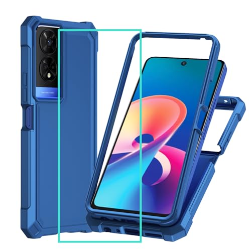 for TCL 50 XE 5G Case with Glass Screen Protector TCL 50 XE Phone Case Dual Layer Design Shock-Absorbent Full Body Protective Slim Soft Silicone Shockproof Bumper Phone Case for TCL 50XE 5G Blue