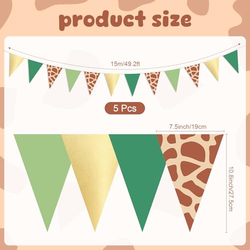 Image of Tiamon 5 Pcs Safari Birthday Pennant Banner Party Decorations 49.2 Ft