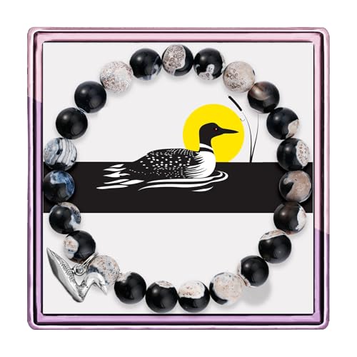 Loon Charm Bracelet With Orca Agate - Black Bird Gift for Bird Lover
