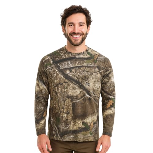 Realtree and Mossy Camo Crewneck Long Sleeve Tee Unisex Adult Cotton Hunting Shirts