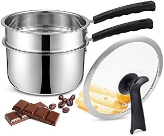 Double Boilers&Classic Stainless Steel Non-Stick Saucepan,Steam Melting Pot for Candle,Butter,Chocolate,Cheese,Caramel and Bonus