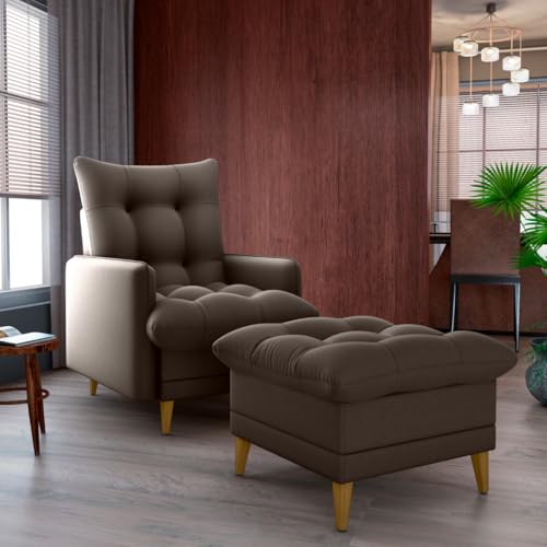 Poltrona Do Papai Reclinável Confortável Com Puff Veludo Marrom