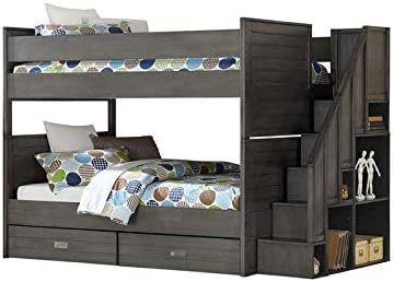 Building Blocks Dylan Staircase Full Over Full Bunk Bed in Grey Slate