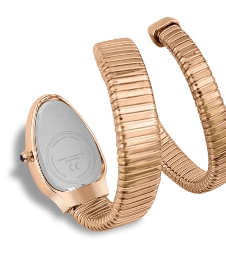 Image of French Connection Eternelle Curve | Blue Dial with Rose Gold Case | Flexible Wrap Bracelet Strap | Crystal Accent Design | Roman Numerals Analog Watch for Women - FCN0142URGM