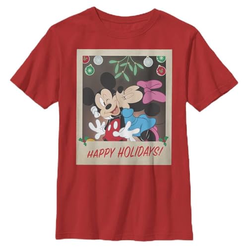T-shirt Disney de Noël rouge pour garçon idéal pour les photos de famille et fêtes de fin d'année