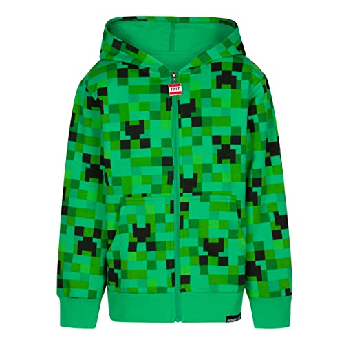 Minecraft Boy's Hoodie - Green Creeper Zip-Up Hooded Sweatshirt for Boys and Teens Ages 4-183