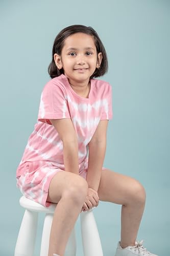 Image of Tweeny Mini Girls Cotton Night Suit | Sleepwear | Nightwear | Tie & Dye Summer Loungewear with Top and Shorts for Kids Girl (Pure Cotton)