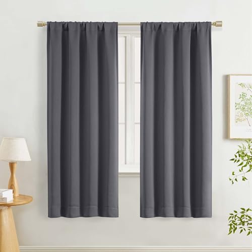 Lecloud Grey Room Darkening Curtains for Bedroom 63 Inch Length 2 Panels Set, Solid Thermal Insulated Energy Window Treatments for Living Room Dining Room Blinds with Rod Pocket, 40" W x 63" L