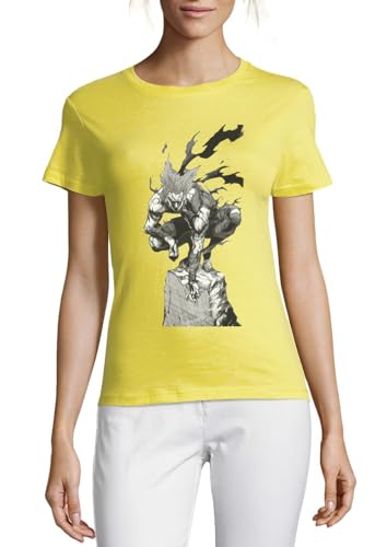 T-shirt en coton jaune femme Anime 176 à col rond pour un style décontracté