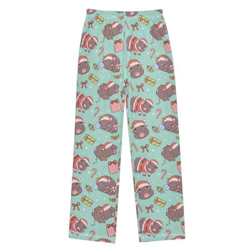 Boys' Pants Christmas Hippo Animal Candy Long Bottoms Jogger Pants Elastic Waist Trousers with Pockets S-XL