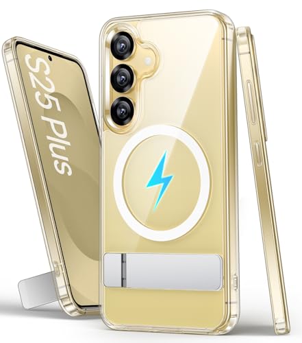 Image of Vihibii PC,Silicone For Samsung Galaxy S25+ Plus Clear Magnetic Back Cover With Stand,Compatible With Magsafe,[Anti Yellowing] Shockproof & Scratch Proof,Transparent Silm Case For 6.7 inch 2025,Clear