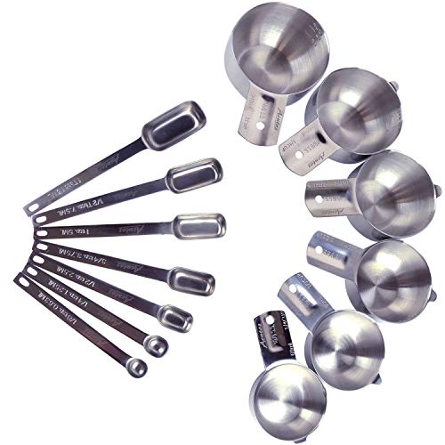 Measuring Cups and Spoons Set by Acutos. Stainless Steel 13-Piece Set, 6 Cups and 7 Spoons Nesting Perfectly. Measure Dry and Liquid Ingredients with Premium Metal Measuring Cups and Spoons.