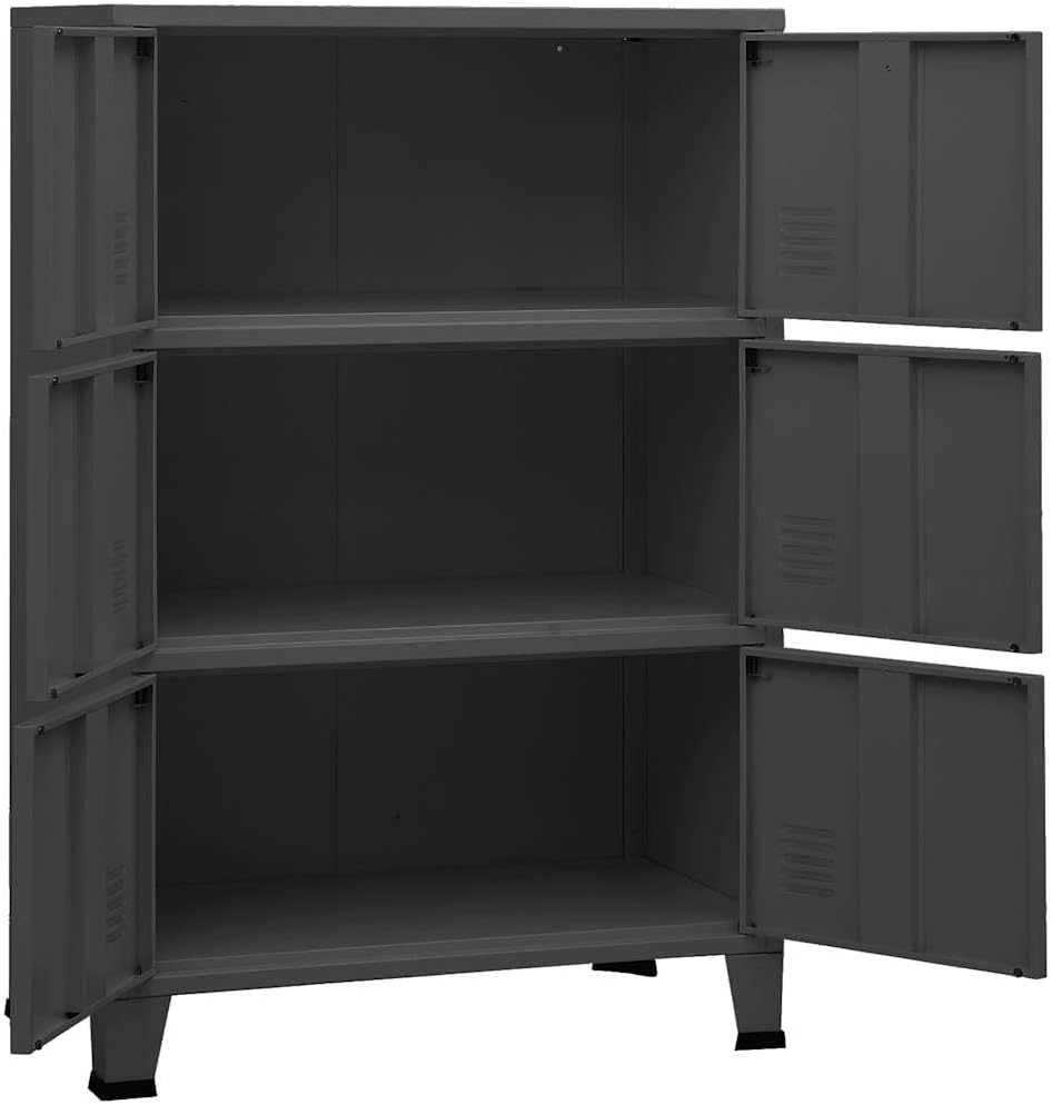 Industrial Metal Storage Chest with 6 Compartments and Shelves, Anthracite Finish for Home Office Organization and Durable Secure Furniture