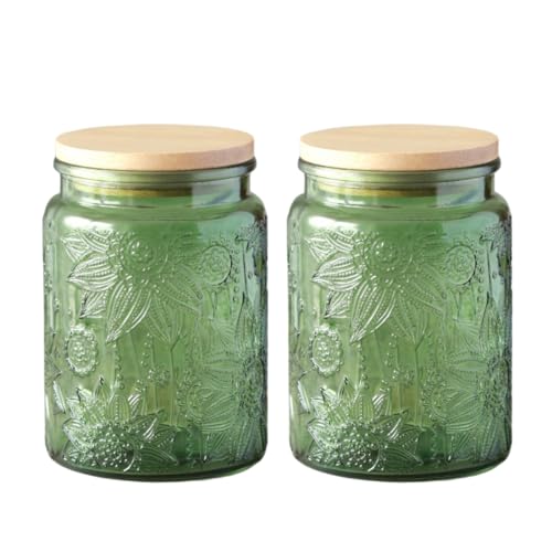 ANSQU Set of 2 Glass Jars with Lids, 23.7 FL OZ Vintage Glass Storage Jars, Cookie Jar Sugar Container for Kitchen Counter, Pantry, Candy Jar with Lid (Green, 2Pack)