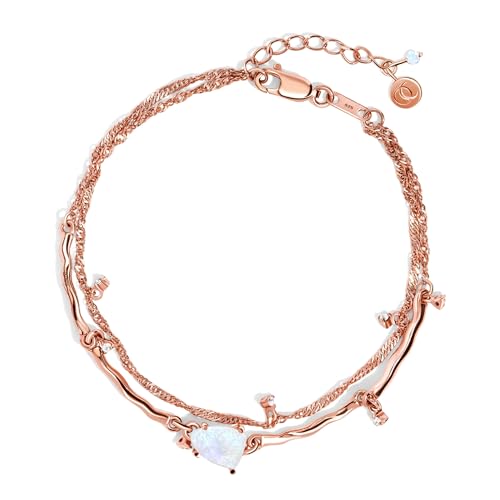 Moon Magic Moonstone Bracelet for Women | Black Obsidian, Rose Quartz Bracelet/Real 925 Sterling Silver | 18k Rose & Yellow Gold Rainbow Genuine Moonstone Jewelry for women | June Birthstone Bracelet