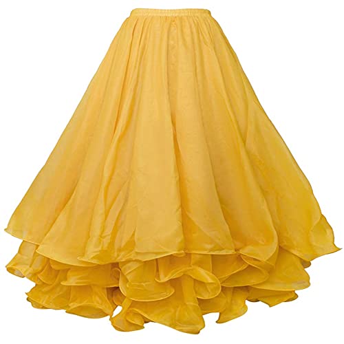 Leemiman Women 3 Layers Chiffon Belly Dance Skirt Stage Performance Oriental 12 Meters Belly Dancing Skirts Yellow