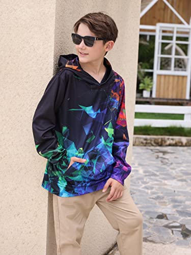Belovecol Boys Kids Hoodies Sweatshirt Colorful Geometric Diamond Hood Pullovers 3D Print Hood Clothes With Pocket Fashion Novelty Hooded Clothes For Casual Home 12-14 Years #TOP1