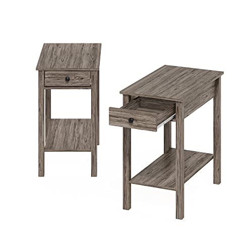 Image of Furinno Classic Rectangular Side Table with Drawer, Set of 2, Rustic Oak