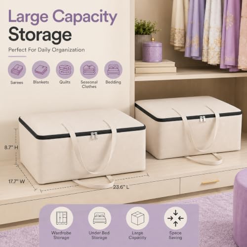 Image of Dustproof PVC Clothes Storage Bags | Foldable Saree & Suit Organizer with Zip | Transparent Wardrobe Organiser for Garments, Blankets, Sweaters (Canvas XXL)