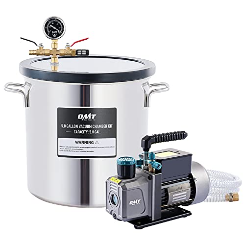 5 Gallon Vacuum Chamber with Pump, Vacuum Chamber and 38 Micron Vacuum Pump Epoxy Resin Kit, 3.5cfm Vacuum Pump and Chamber Kit for Casting Degassing, Oil Incl. (Cannot Be Used on Wood)