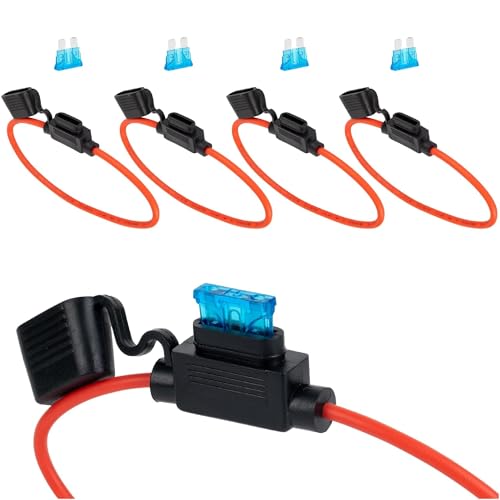 BlueStars 14-Gauge Inline Fuse Holder 4-Pack 15A - for Car Truck Boat