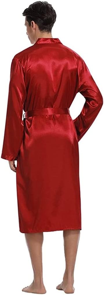 Bathrobe Men's Thin Pajamas Casual Bathrobe Dress Skin-friendly Solid Color Men's Nightgown Home Service