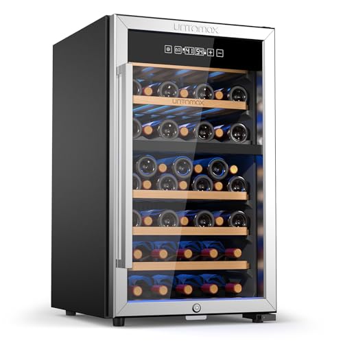 UNTOMAX Wine Fridge Dual Zone 52 Bottles,Wine Cooler Refrigerator Freestanding w/Lock,41F-68F Digital Temperature Control Compressor Wine Cellar, Fast Cooling Low Noise No Fog,20 Inch