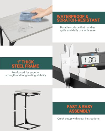 Image of C-Shaped Side Table for Couch - Small Coffee Stand Sofa Tray Desk with Metal Frame and Waterproof Scratch Resistant, Modern End Accent for Living Room, Bedroom, Small Spaces, Greige