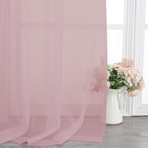 Image of Chyhomenyc Blush Pink Sheer Curtains 120 Inches Long - Light Filtering Voile Extra Long Panel Drapes for Floor to Ceiling Window, Elegant Soft Living Room Curtains, Each 42Wx120L Inch, 10FT, 2 Panels