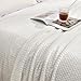 Kingole Flannel Fleece Luxury Throw Blanket, Cream White Queen Size Jacquard Weave Pattern Cozy Couch/Bed Super Soft and Warm Plush Microfiber 350GSM (90 x 90 inches)