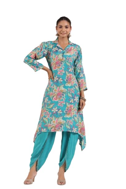 Women's Rama Green Printed Russian Silk Co-ord Set-image-5