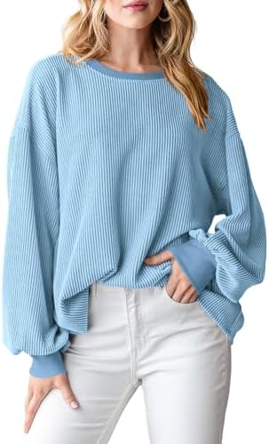 PRETTYGARDEN Womens Long Sleeve Tops 2025 Fall Fashion Shirts Trendy Clothes Casual Loose Crewneck Ribbed Knit Tunic Blouse