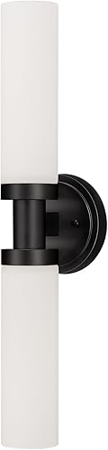 Miniatura 7 de Lámparas de baño negras, apliques de pared de 2 luces con pantalla de vidrio blanco, luces modernas de tocador para espejo, lámpara de montaje en
