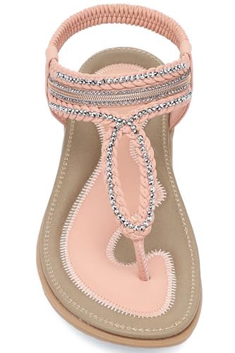 Image of UBFEN Womens Bohemian Flat Sandals With Back Strap Summer Beach Comfortable Bling