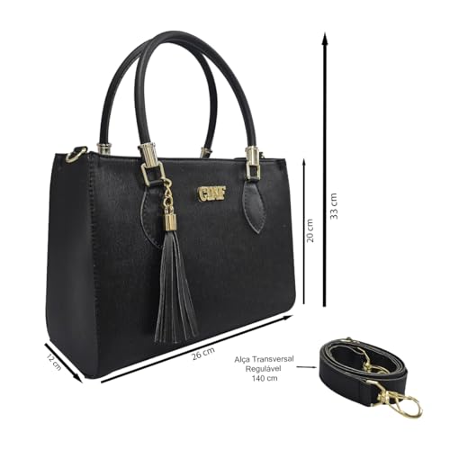 Kit Bolsa Feminina Sacola Grande + Bolsa Média + Tira Colo + Carteira (Preta)