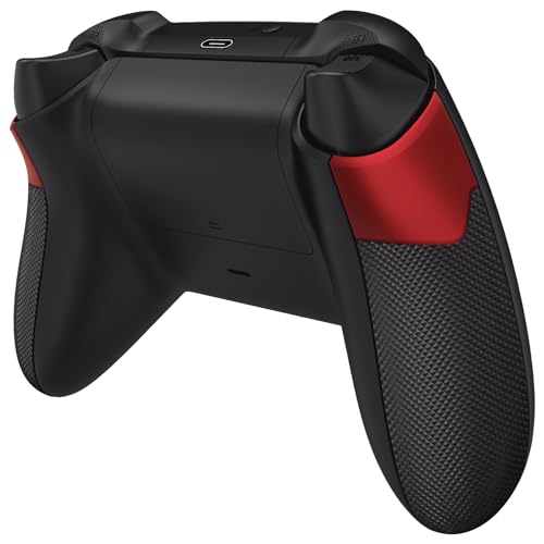 eXtremeRate Scarlet Red &amp; Black Performance Rubberized Grips Replacement Back Panels for Xbox Series X/S Controller, Non-Slip Diamond Texture Side Rails Handles for Xbox Core - Controller NOT Included