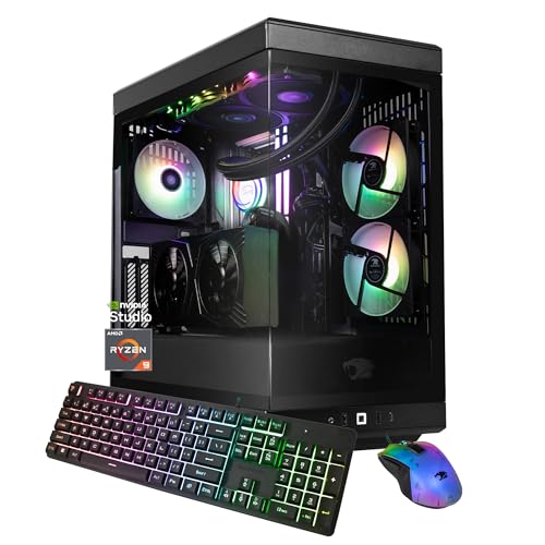 Y40 PRO Black Gaming PC Desktop Computer AMD Ryzen 9 7900X CPU, NVIDIA GeForce RTX 5070Ti 16GB GPU, 32GB DDR5 RGB 5200MHz RAM, 2TB NVMe SSD, Windows 11 Home, Keyboard, Mouse - Y40BA9N57T01