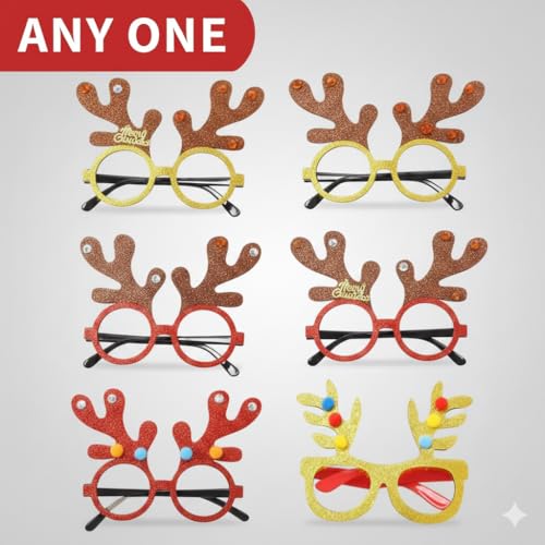 Image of PoPo Toys Christmas Glasses Photo Booth Props, Fun Party Accessories for Adults, Colorful Christmas Party Decorations, Holiday Celebration Eyewear | Horn Prop