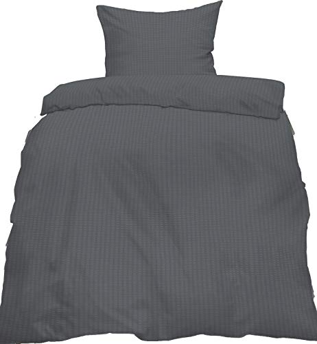 Parure de lit en seersucker 2 pièces, fb. Gris, Grand format : 155 x 220 + 80 x 80 cm, infroissable, uni uni microfibre (60284) Cover