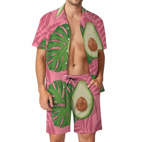 Chemise Hawaïenne Avocat Vert Ensemble Motif Original avec Short et Pantalon de Plage S
