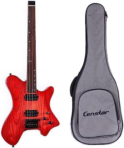 Censtar Headless Electric Guitar,6 String Solid Body Travel Guitar,Roasted Maple Neck and ASH body Stainless Steel Frets Electric guitar,24 Frets Electric Guitar
