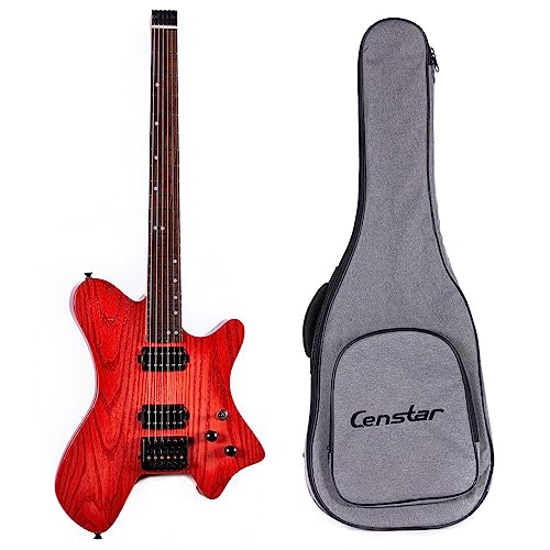 Censtar Headless Electric Guitar,6 String Solid Body Travel Guitar,Roasted Maple Neck And Ash Body Stainless Steel Frets Electric Guitar,24 Frets Electric Guitar #TOP4