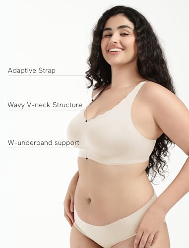 Image of COMFELIE Wireless Bra Seamless Comfort Everyday Bra for Women, Breathable Seamless Bra with Scallop Edges