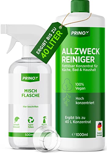 PRINOX® Univerzální čistič koncentrát vč. míchací láhve – 1030 ml koncentrát pro až 40 l čisticího prostředku – silný univerzální čistič pro domácnost, auto, podlahu, koupelnu a kuchyň