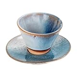 Composition : Grés Tasse et sous Tasse en grès Bleu, Service Sauce, apéritif ou Liquide, 80 ML, Collection Marine Quimper, Diamètre 11,50 cm