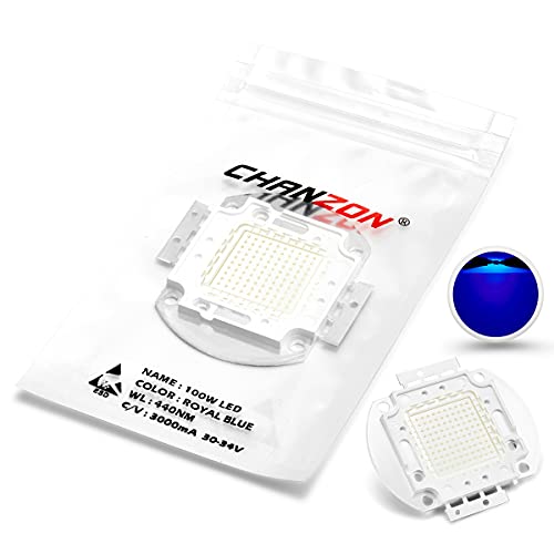 CHANZON High Power Led Chip 100W Royal Blue Plant Grow Light (440nm - 450nm / 3000mA / DC 30V - 34V / 100 Watt) SMD COB Emitter Diode Components 100 W Bead for DIY Hydroponic Aquarium Growing Lamps