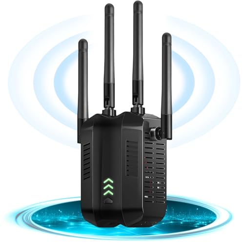 DOBWGXZ WiFi Extender Booster, Internet Booster with Ethernet Port, 4 High-Gain Antennas WiFi Booster Range Extender, Wireless Signal Booster, Works with Any WiFi Router